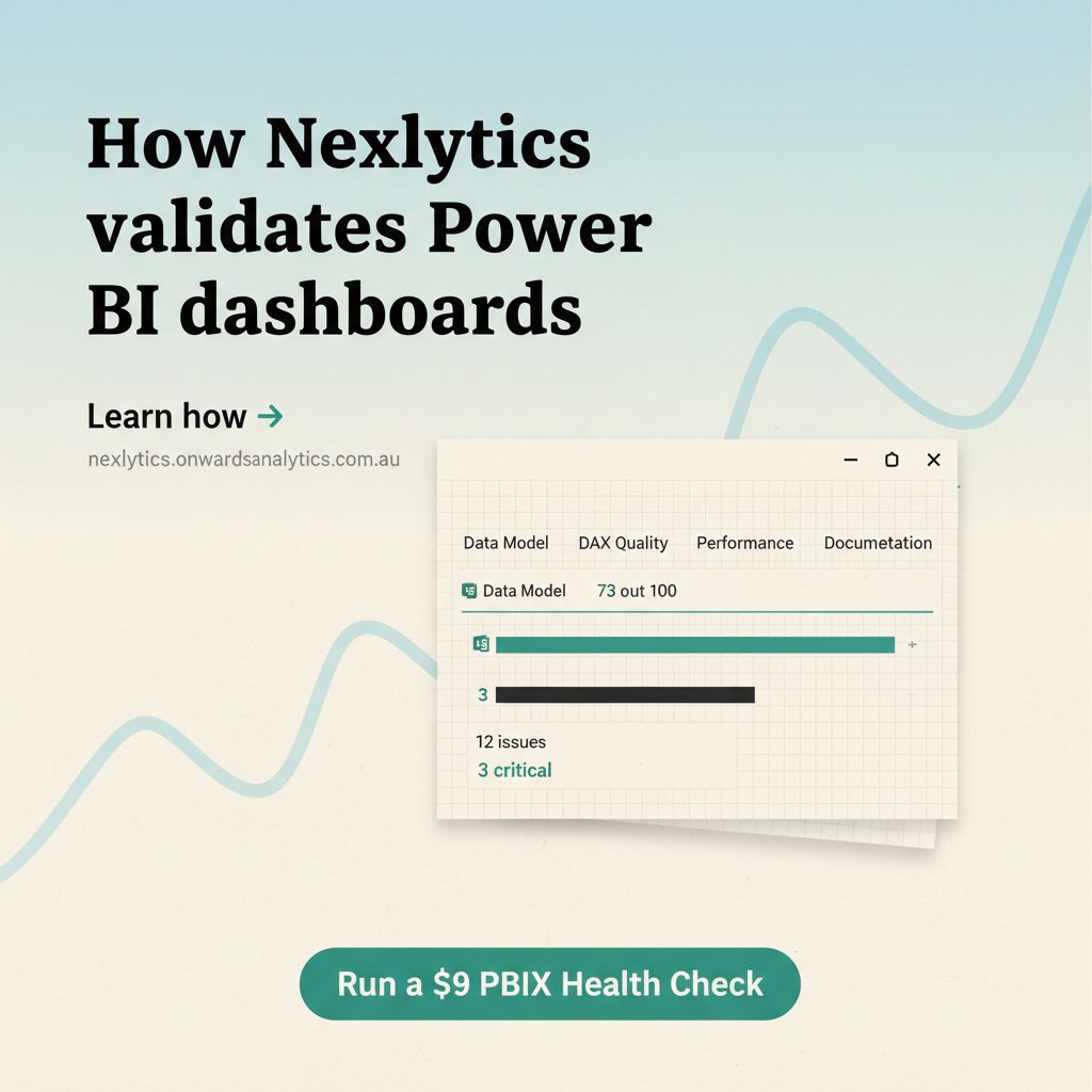The same layout rebuilt for Nexlytics: How Nexlytics validates Power BI dashboards